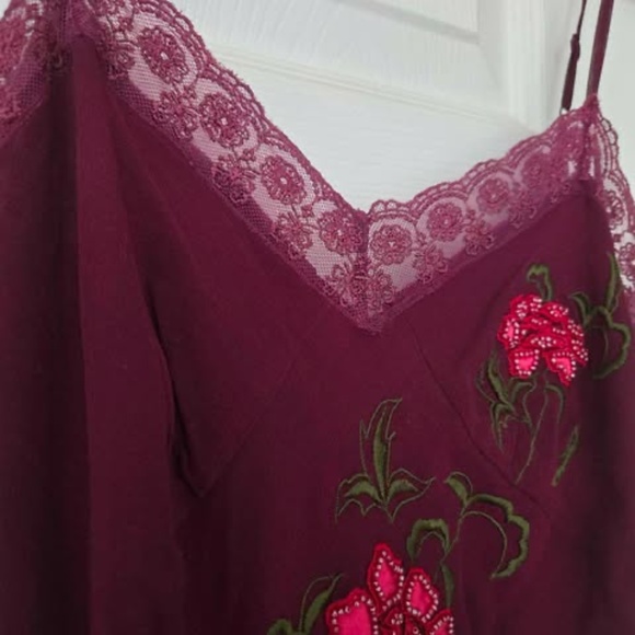 Sue wong Maroon Floral Maxi Dress 100% Silk with free pink silk shall - Picture 5 of 13
